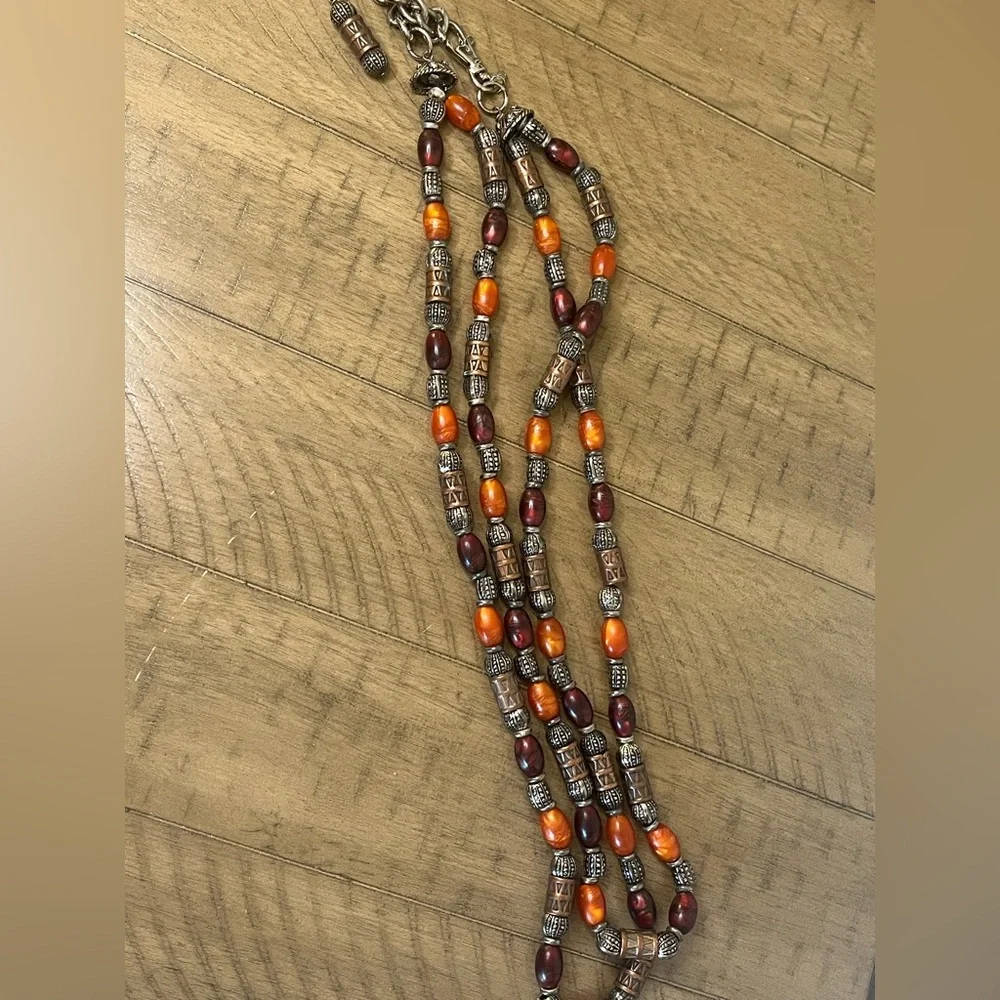 Brown and Silver Beaded Vintage EXP Double Chain Belt Korea 90’s